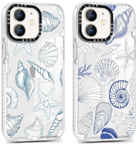 Foonary 2 Pack Transparent Conch Shell Print Phone Case for iPhone 12/iPhone 12 Pro 6.1,Soft Silicone with Design Aesthetics Clear Pattern Cases,Shockproof Bumper Protector Cover,Girls for iPhone 12