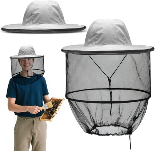 YUWJOOWEE Imkerhut mit Schleier, Grau Hut mit Moskitonetz, Moskitonetz Hut, Mückenschutz Kleidung Imkerhut für Camping, Wandern, Angeln, Gartenarbeit