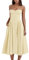 Shuanghao Summer Elegant Sleeveless Long Dresses for Women UK Ladies Vintage Yellow A Line Midi Swing Dress Women's Corset Spaghetti Straps Square Neck Solid Bohemian Beach Sundress with Pockets XL