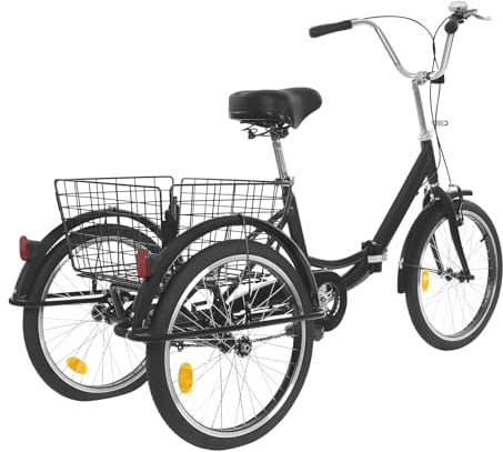 BYUAK Faltbar Dreirad für Erwachsene, 20 Zoll EIN Gang Lastenfahrrad, 3 Räder Fahrrad Erwachsene mit Einkaufskorb, City Einkauffahrrad Cargo-Bike für Erwachsene Senioren und Frauen (Schwarz)