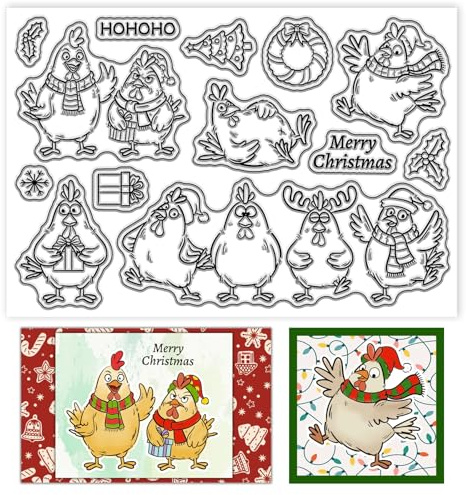 CHGCRAFT Klarstempel Weihnachtshuhn Niedlich Lustig 16x11cm | Niedliches Weihnachtshuhn Silikonstempel für Karten und Scrapbooking