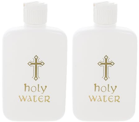 STOBAZA 2pcs Holy Water Bottles with Patterned Design, Vintage Plastic Refillable Vials for Baptism Religious Essential Oil Storage Containers Small Aroma Liquid Jars