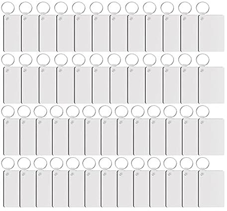 Qusedwey 50 Pieces White MDF Rectangle Sublimation Blanks Keychain Blank MDF Board Key Rings Blanks