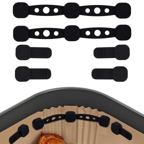 2 Sets Air Fryer Magnets for Parchment Paper, Reusable Silicone Buckle Magnetic Holder Clips to Secure Iron Basket Liners & Paper Liners, Heat Resistant Air Fryer Accessories (Black)