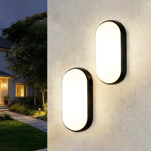 ANWIO LED Deckenleuchte 14W 1400 Lumen Deckenlampe Wandleuchte– Oval, IP54 Spritzwassergeschützt, Neutralweiß 4000K – Extra flache Feuchtraumlampe für Badezimmer, Keller, Garage, Flur, Schwarz