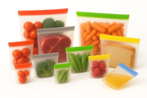AGD Reusable Food Storage Bags – 10 Pack BPA-Free Leakproof Freezer & Sandwich Bags | Reusable PEVA Zip Bags for Snacks, Meal Prep & Travel | Eco-Friendly Kitchen Storage Set