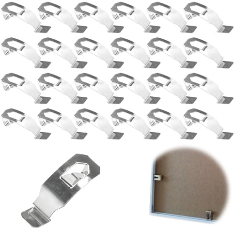 TILONKJ 24 Stück Verzinkte Stahl-Bilderrahmenclips,Bilderrahmen Befestigungsclips,Bilderrahmen-Rückwandklammer,Biegbare Rückwandclips,Befestigung für Bild im Rahmen(Silber,35×13mm)