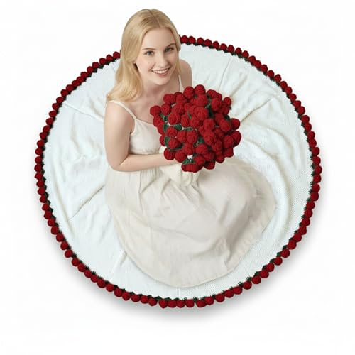 Bibykivn Coperta Bouquet di Fiori, Plaid con Fiori all'Uncinetto Finita, Coperta con Decorazione di Rose, Ideale come Regalo per Donne per San Valentino e Compleanni (Rosa - Rosso, 110CM)