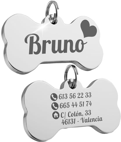 ErenBros Chapa perro grabada con nombre de acero inoxidable | Placa perro personalizada robusta | Diseño único y duradero | Ideal como regalo para mascotas (Corazon, Grande - 4cm)