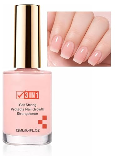 DMQ Nail Strengthener, 3 In 1 Extra Strong Nail Strengthener Polish for Damaged Nails, Quick Dry Nail Hardener for Weak & Fragile Nails, Jelly Pink Nail Vanish with JOJOBA Oil & VE for Nail Care