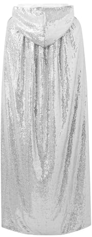QJDFLL Funkelnder Cape-Schal mit Kapuze und Bindeband – Eleganter Kleiderumhang/Oberbekleidung für Abendveranstaltungen Karneval kostüm Pailletten(Weiß,Einheitsgröße)