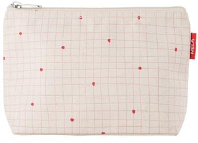 Kosmetiktasche groß - Kosmetik Organizer für Damen & Herren - Reise Kulturbeutel mit Muster - 100% Bio Baumwolle - Großes Hauptfach - GOTS, Grüner Punkt Zertifiziert (Greige/Candy Grid Print)