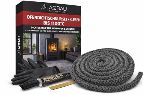 Aqbau Ofendichtschnur 10 mm mit Kleber, Kaminofen Dichtschnur 2,5 m