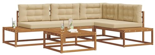 vidaXL Outdoor-Sofagarnitur 5 Stück Natur und Beige, Garten & Terrasse, Modernes Akazienholz Sofa Set, Outdoor Eckmöbel, Wetterfestes Sitzen, Lounge Möbel für die Terrasse