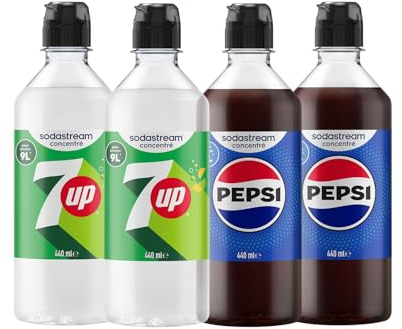 Sodastream - 2 Concentrés 7UP + 2 Concentrés Pepsi pour Machine à Eau Pétillante et Soda | Préparez jusqu'à 9 litres de 7UP et Pepsi en Quelques Secondes, 4 x 440ml