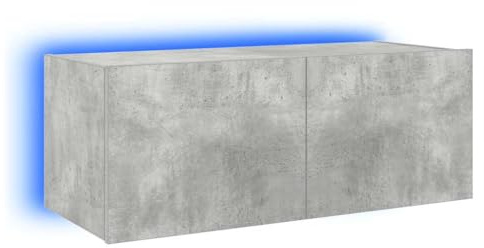 KTHLBRH Concrete Grey Floating TV Unit with USB Powered LED Lights, 2 Storage Compartments and Multifunctional Wall Mounted Design
