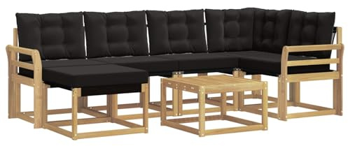 vidaXL Outdoor-Sofagarnitur mit Kissen 7 pcs Weiß und Schwarz, Garten-Sofa-Set, Moderne Outdoor-Möbel, Elegante Patiositzgelegenheiten, robuste Textilene-Sofas