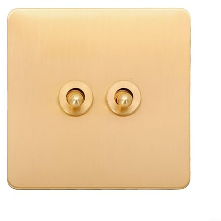Retro Brass Light Rocker Switch Plate, Handcrafted 86 Type Electrical Wall Switch for Home Decor, Vintage Lever Design for Lights and Fans, Gold Finish(2 Gang)