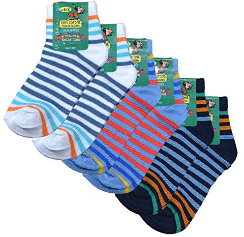 Fontana Calze, 6 paia di calze bimbo in 100% Cotone Filo di Scozia elasticizzato. FANTASIA A RIGHE 23-26…