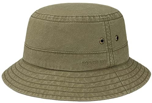 Stetson Delave Baumwollhut - Anglerhut Herren/Damen - Fischerhut aus Bio-Baumwolle - Sommerhut UV-Schutz 40 + - Hut Packable - Urlaubshut Frühjahr/Sommer - Freizeithut Oliv M (56-57 cm)