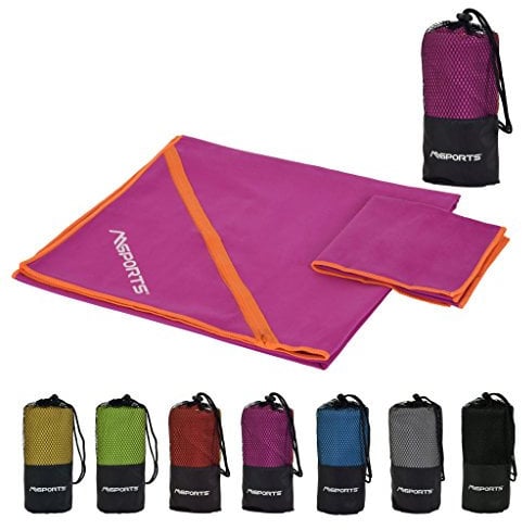 Mikrofaser Handtuch 2er Set inkl. Tragetasche | 138cm x 70cm und 60cm x 30cm | Sports & Travel Towel | Reisehandtuch Ultraleicht, schnelltrocknend, antibakteriell | Towel (Violett)