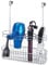 mDesign Hair Dryer Holder Stand - Extra Large Hair Dryer Storage Unit with Multiple Storage Slots - Over Door Hanging Basket and Stand - Chrome