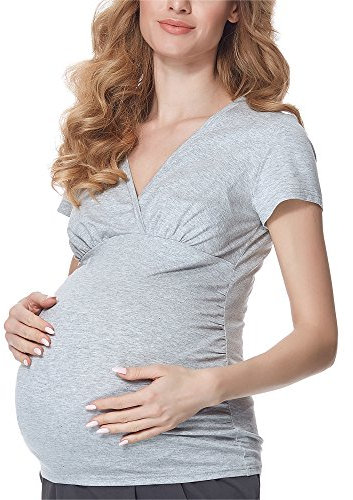 Bellivalini Damen Umstands Shirt mit Stillfunktion BLV50-123 (Melange, XXL)