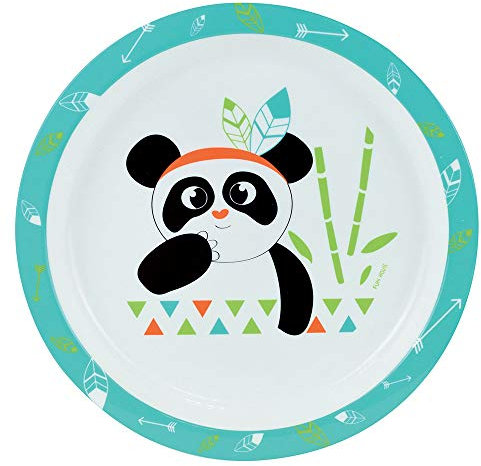 FUN HOUSE 005698 INDIAN PANDA Assiette micro-ondable pour enfant, Blanc et Multicolore