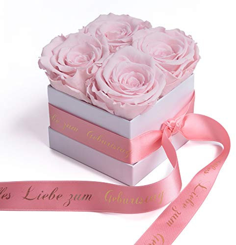 ROSEMARIE SCHULZ Heidelberg Alles Liebe zum Geburtstag - weiße Rosenbox mit Infinity Rosen haltbar 3 Jahre - Geburtstagsgeschenk rosa für die Beste Freundin (Alles Liebe zum Geburtstag, Weiß-Rosa)
