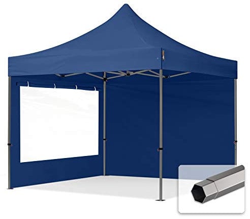 TOOLPORT Faltzelt Faltpavillon Pavillon 3x3m - mit 2 Seitenteilen (Panoramafenster) Premium Dach Partyzelt blau