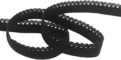 DIY PARK 5 Yard 3/8 10mm Picot Loop Edging Decorative Frilly Lace Trim Elastic Spandex Band Lingerie Dress DIY Sewing Craft (Black)