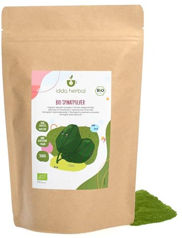 Spinaci in Polvere Biologici (500g), Spinaci in Polvere Essiccati e Macinati Delicatamente, Spinaci da Coltivazione Biologica, 100% Naturali e Puri, Vegani