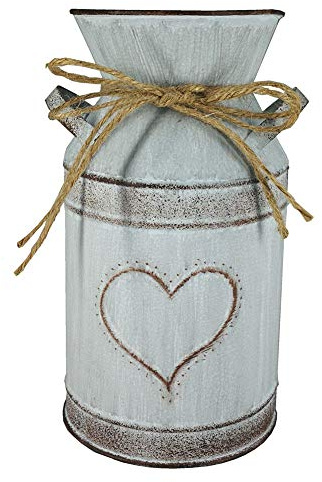 ikasus Vintage Blumenvase Metall Blumentöpfe,Eisen Blumentopf Shabby Chic Deko,Herz Milchkanne, Landhaus Vase Rustikal Blumeneimer Metall Übertopf Topf für Valentinstag Balkon Wohnzimmer Tischdeko