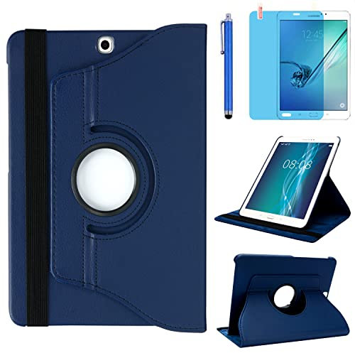 Case for Samsung Galaxy Tab S2 9.7 inch (SM-T810 SM-T813 SM-T815 SM-T817 SM-T819), 360 Degree Rotating Stand Case Smart Protective Cover,With Stylus Pen,Screen Film (Deep Blue)