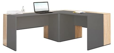 mutatio Winkelschreibtisch Eckschreibtisch Schreibtisch 185/185 x H 75 x T 75 cm Arbeitstisch Bürotisch Büro Möbel Computertisch Gaming Tisch Sonoma-Eiche/Grau