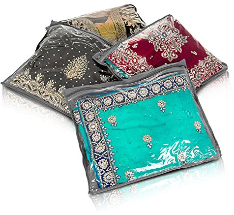 LIVIVO Clear Saree Clothes Garments Sari Storage Bags Wardrobe Organiser (Pack of 20) (Grey)