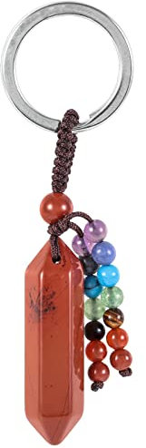 KYEYGWO Roter Jaspis Heilstein Punkt Schlüsselanhänger für Damen und Herren, 7 Chakra Kristall Sechseckiger Schlüsselring Deko Reiki Pendel Taschenanhänger Edelstein Hexagon Anhänger