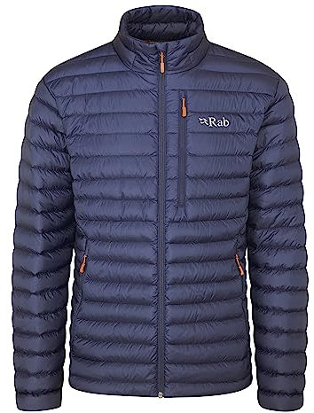 Rab Men's Microlight Jacket - Lightweight Down Coat for Trekking, Climbing, & Skiing - Deep Ink (Marmalade) - Small