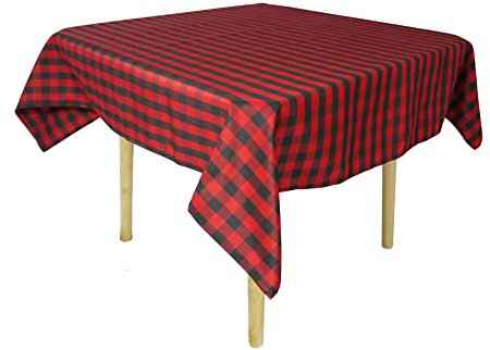 Weavric Karierte quadratische Tischdecke, 85 x 85 Zoll waschbar Falten Fleck frei Gingham Leinen für Buffet Tisch, Picknick im Freien, Hotel, Restaurant, Party, Urlaub, Weihnachten, rot und schwarz