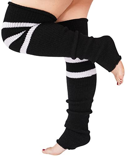 Moon Wood Schwarz Stulpen damen Langer Gestrickt Beinstulpen Winter Leg Warmers Overknees Stiefel Socken mit Strapsgürtel Große Größe