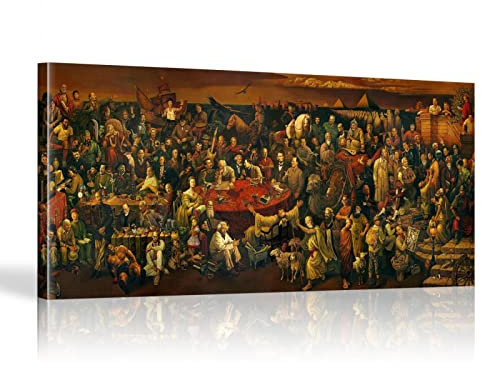 KADING Großes Leinwandbild Berühmte Persönlichkeiten Gemälde Diskussion über die Göttliche Komödie mit Dante Ölgemälde Drucke Poster für Wohnzimmer 50 x 105 cm (20 x 41 Zoll) mit Rahmen