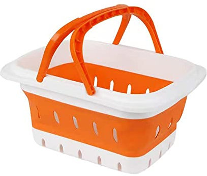 ANNIYA Portable Shower Caddy Tote Collapsible Plastic Shower Caddy Basket with Handles for Garden Vegetables Storage Organizer Basket for Bathroom Kitchen College Dorm Gym Camping RV (Orange 1 pack)