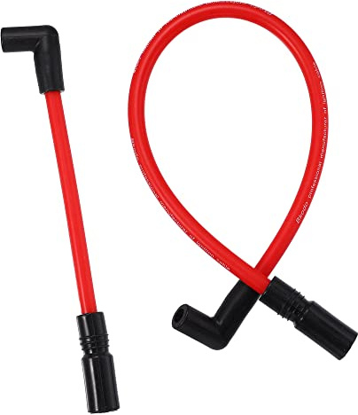 A ABSOPRO Spark Plug Wire for Harley Davidson Rubber Red (Set of 2) | 10.4mm 10mm Spark Plug Wire Kit, for Harley Davidson Dyna FXD Softail, Red