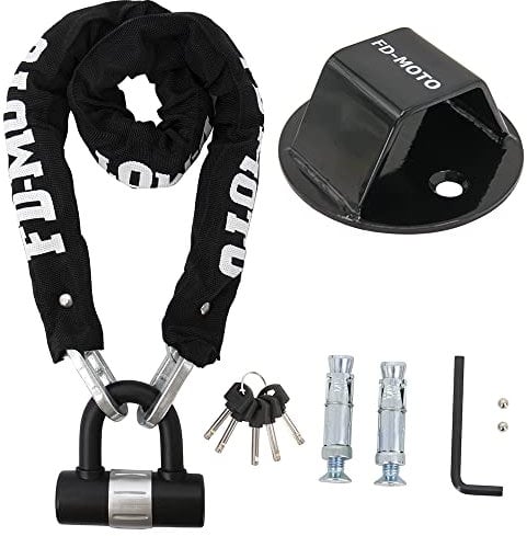 FD-MOTO STEEL 2.4KG 1M*10mm Chain Lock + Ground Wall Anchor Anti-theft Heavy Duty for motorbike motorcycle scooter bike bicycle ATV