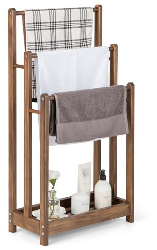 Multigot 3-Tier Towel Rack, Freestanding Bathroom Towel Rail with Bottom Shelf and Anti-toppling Device, Modern Rust-Resistant Bathroom Organizer (Rustic Brown)