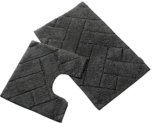 Olivia Rocco Bali 2-teiliges Badematten-Set, superweich, 100 % Baumwolle, pflegeleicht, Plüsch-Badvorleger + WC-Vorleger, wasserabsorbierend, WC-Vorleger für Badezimmer, WC, Dusche, Anthrazit