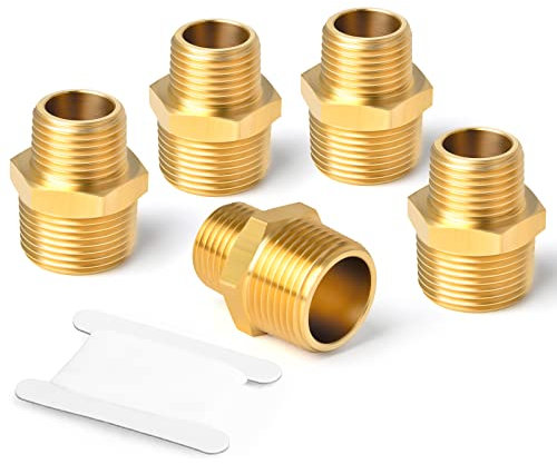 ERGAOBOY 2 Stück 1/8 BSP Außengewinde x 3/8 BSP Außengewinde Messing Reduzier Sechskant Nippel Verbinder Rohrverschraubungen