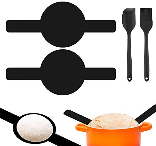 2pcs Sling Bread Mats, Bread Mats for Baking Dutch Oven Black Bread Baking Sling Long Handles Bread Sling Non-Stick and Reusable Baking Tools and Supplies with Oil Brush & Silicone Spatula