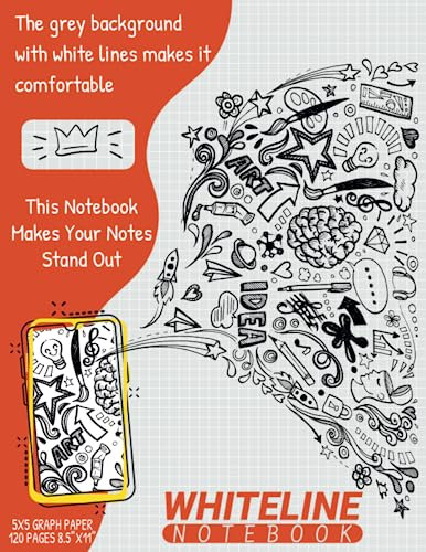 Whiteline Notebook: White Grid Lines Notepad Gray Graph Ruled Paper For Office, Students, College, A4 Large Size 8.5x11