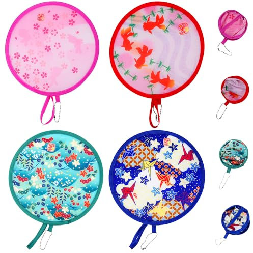 KEYIDO Pop Up Fan Round Folding Fans Handheld Foldable Fan Japanese for Women Small Hand Fan Folding for Festival Decoration Birthday Wedding Home Decoration 4 PCS